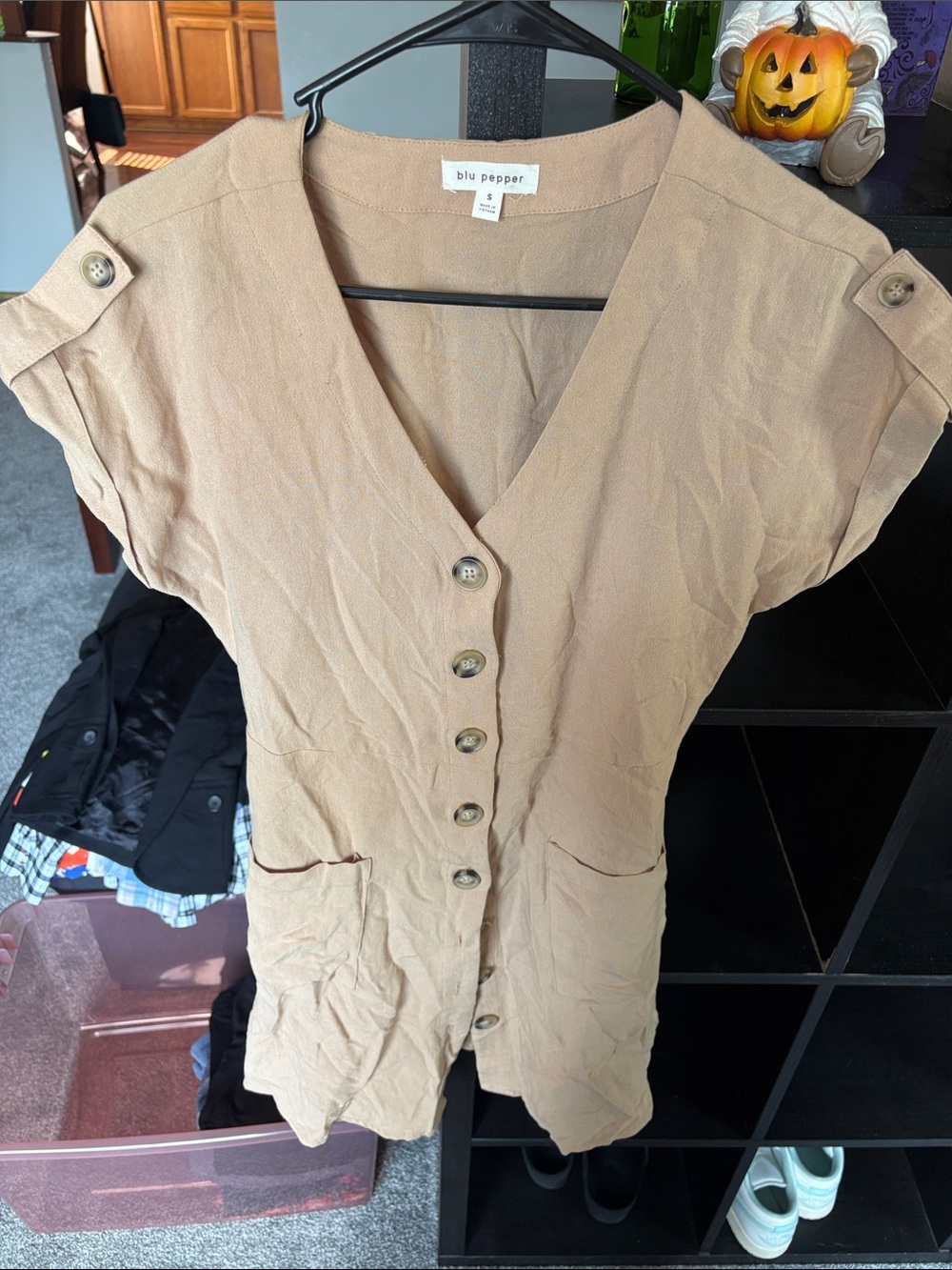Blu Pepper Tan Button-Front Short Sleeve Dress